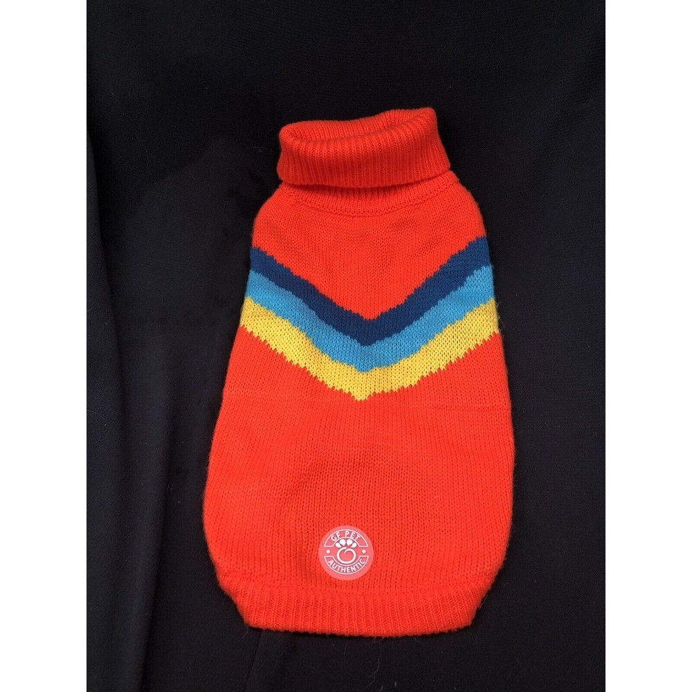 GF Pet Retro Chevron Design Turtleneck Dog Alpine Sweater Unisex Fit Orange Med